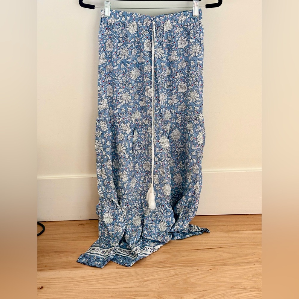 blue and white boho summer skirt with gorgeous details